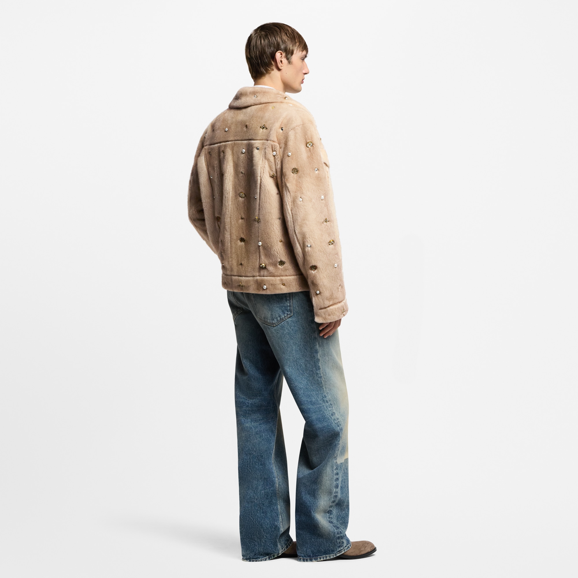 Embellished Mink Trucker Jacket - Luxury Beige | LOUIS VUITTON